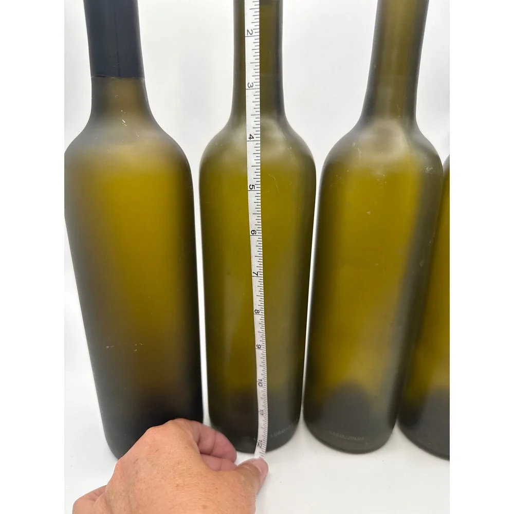 Set of 4 Frosted Olive Green Glass Wine Bottles Matte Finish 12 Inch DIY Decor